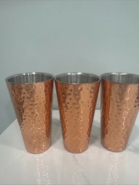 Hammered Copper Stainless Steel Tumblers - Set of 3